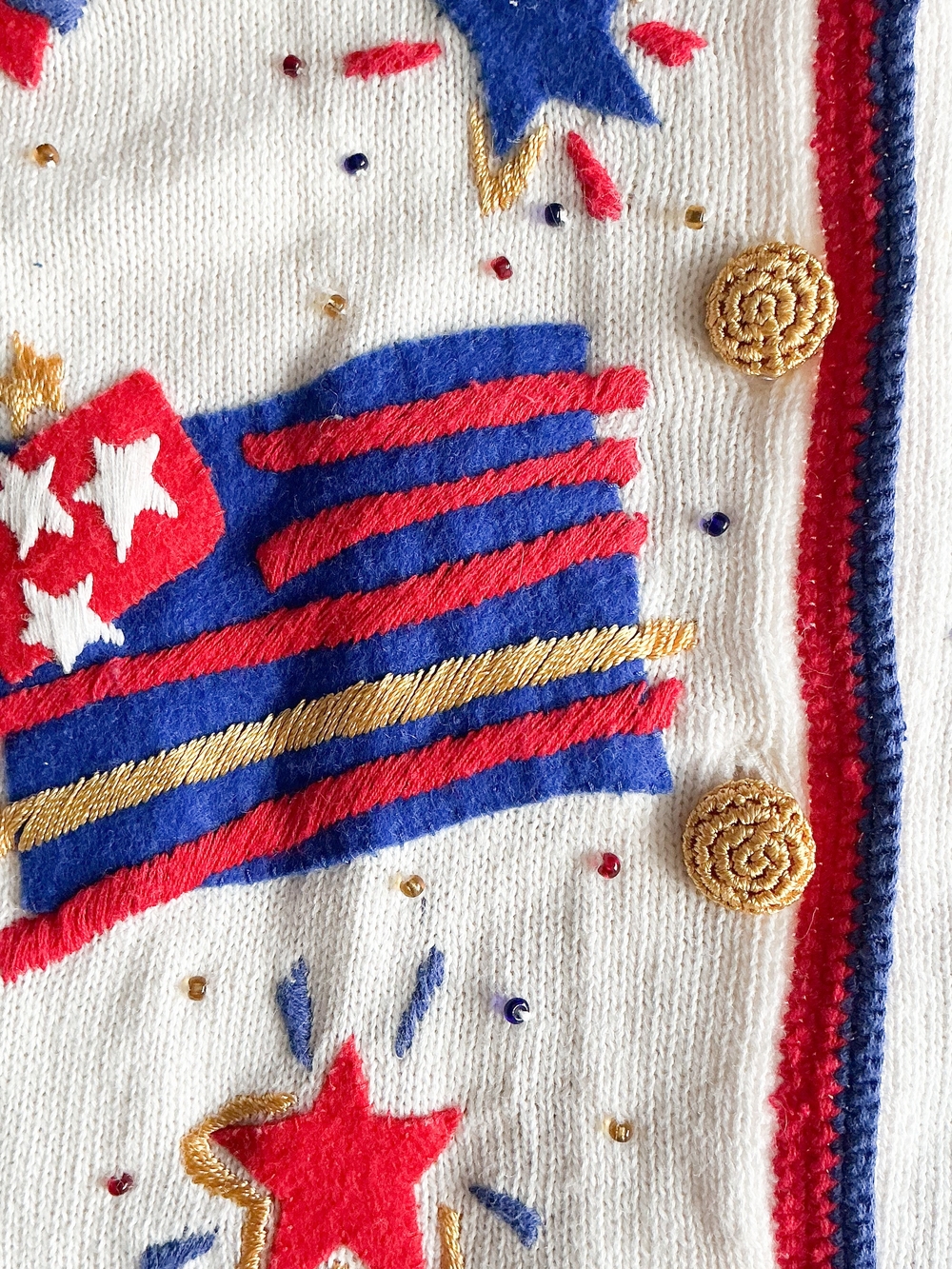 Michael Simon Vintage 1994 Womens American Flag White Maximalist Sweater Size 2 - Picture 3 of 11